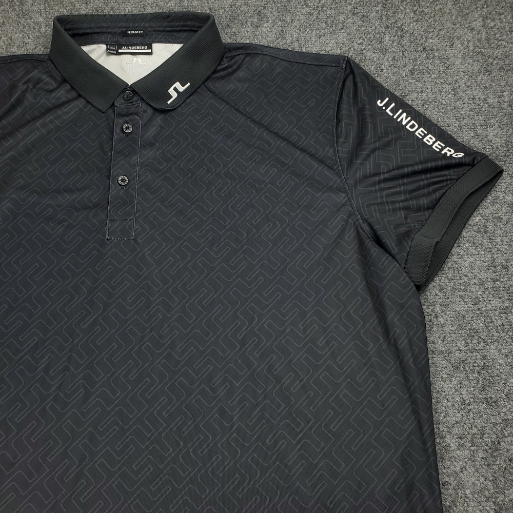 J Lindeberg Tour Tech Polo Shirt Mens 3XL Golf Logo Print Regular Fit Black - Picture 3 of 11